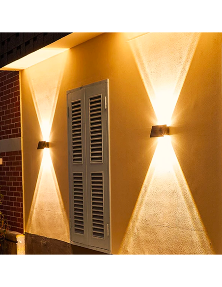 Lampe Solaire Murale avec 6 LED Lumière Chaude et Double Émission de Lumière