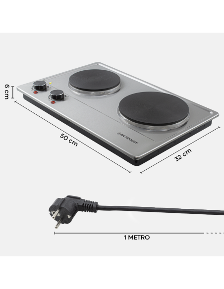 Cuisinière électrique double plaque acier Dictrolux2500W thermostat est réglable