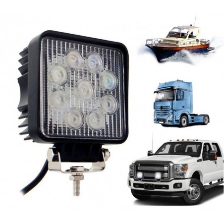 FARD -27w - 9 LED lumière froide / Convient pour voiture - camion - bateau (carré) 