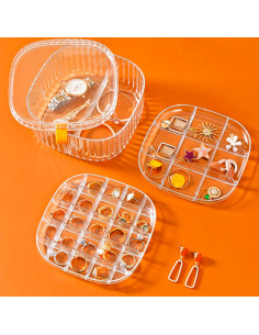 Boîte en plastique transparente pour organisateur de bijoux avec compartiments