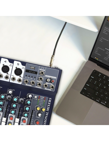 Mélangeur Audio 7 Canaux Professionnel Bluetooth Alimentation Phantom 48V Effet