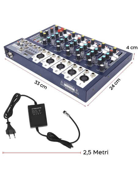 Mélangeur Audio 7 Canaux Professionnel Bluetooth Alimentation Phantom 48V Effet