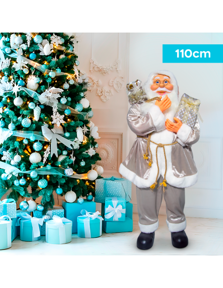 Père noël rose à paillettes 144291 décoration 110Hcm mini lumières et sons