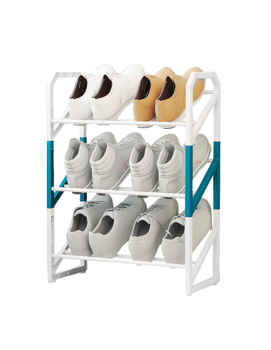 Étagère à chaussures en plastique multifonctionnelle à 3 niveaux Bleu