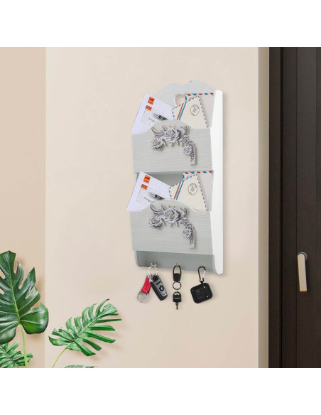 Organiseur mural bois lettres avec 2 compartiments décoration Shabby 29x6x18cm