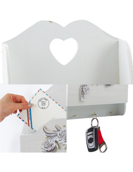 Organiseur mural bois lettres avec 2 compartiments décoration Shabby 29x6x18cm