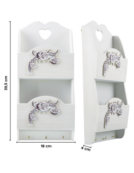 Organiseur mural bois lettres avec 2 compartiments décoration Shabby 29x6x18cm