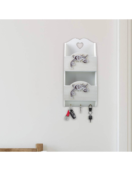 Organiseur mural bois lettres avec 2 compartiments décoration Shabby 29x6x18cm