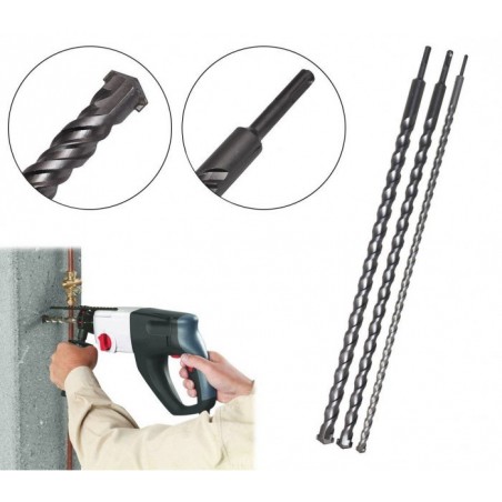 Ensemble de 3 forets extra longs avec la tête hélicoïdale (12 à 16 24 mm / 1 m de long) 