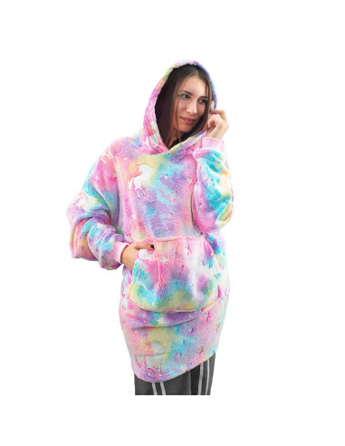 Manteau polaire avec manches oversize multicolor fluorescentes capuche et poche