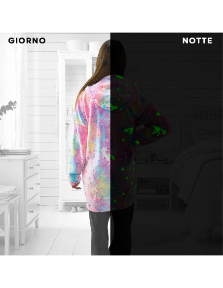 Manteau polaire avec manches oversize multicolor fluorescentes capuche et poche