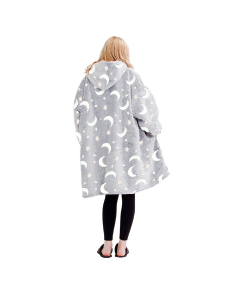 Couverture avec manches extra larges polaire grise fluorescente capuche poche