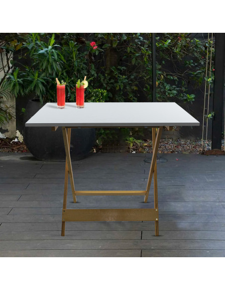 Table de jardin en bois Formica 60x90 F2149 BLANC Pliable Gain de Place
