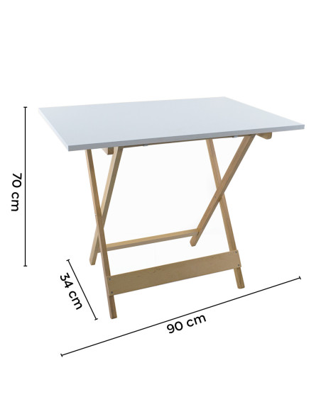 Table de jardin en bois Formica 60x90 F2149 BLANC Pliable Gain de Place