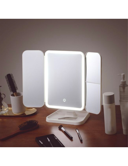 Miroir cosmétique LED Make UP rechargeable 3x design tactile 3 modes d'éclairage