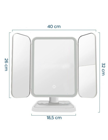 Miroir cosmétique LED Make UP rechargeable 3x...