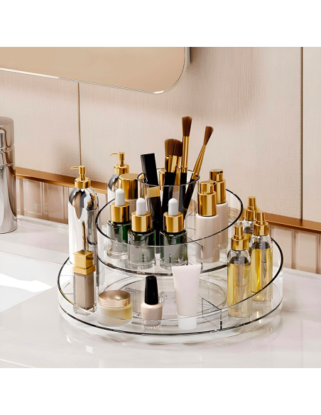 Organisateur de maquillage transparent Conteneur peu encombrant rotatif à 360°