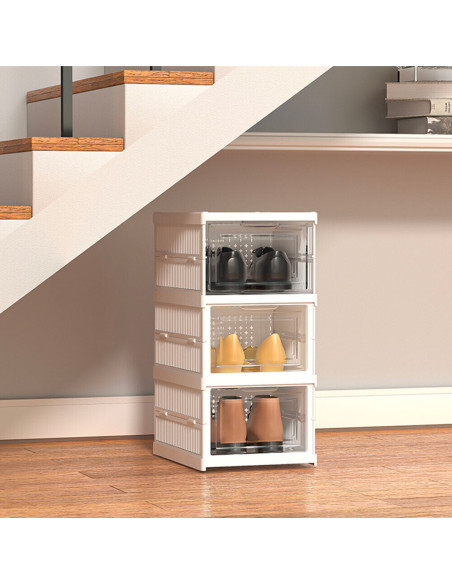 Range-chaussures 3 boîtes Conteneur pliable empilable Organiseurs de chaussures