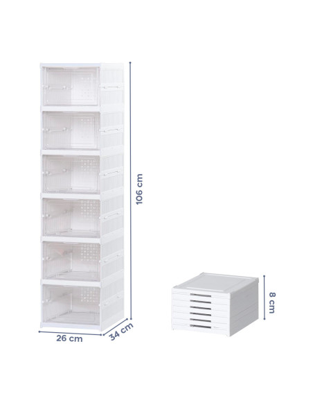 Range-chaussures 6 boîtes Conteneur pliable empilable Organiseurs de chaussures