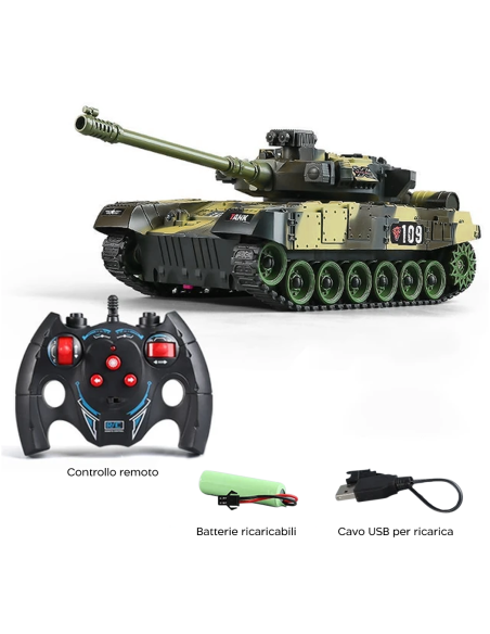 Tank Jouet avec Télécommande à l'Échelle 1:30 avec Effets Sonores et Lumières