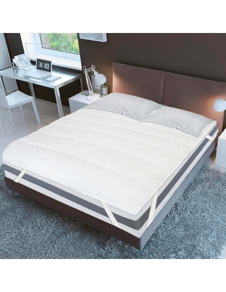 Surmatelas pour lit double 165x200 en microfibre avec élastiques blanc