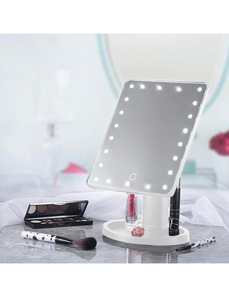 Miroir cosmétique LED rechargeable, portable de table, rotatif et inclinable
