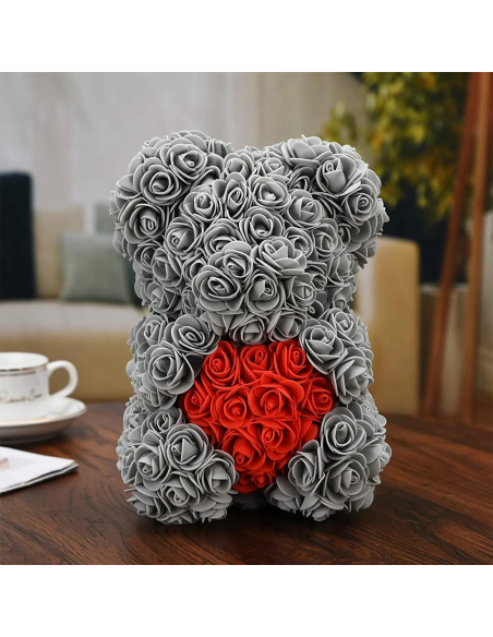 Ours Rose Artificiel H25cm avec Emballage Transparent, Idée Cadeau