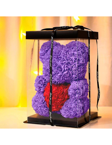 Ours Rose Artificiel H25cm avec Emballage Transparent, Idée Cadeau