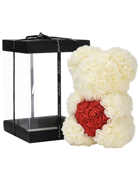 Ours Rose Artificiel H25cm avec Emballage Transparent, Idée Cadeau