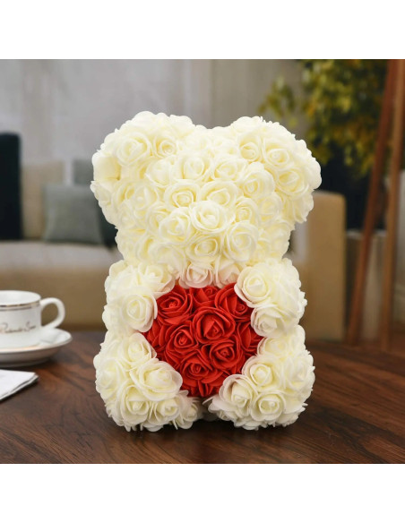 Ours Rose Artificiel H25cm avec Emballage Transparent, Idée Cadeau