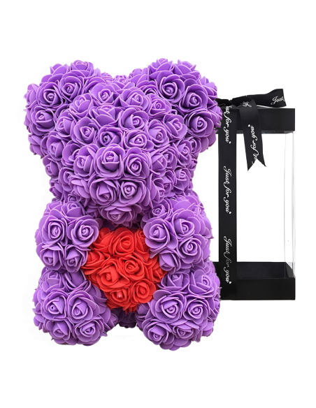 Ours Rose Artificiel H25cm avec Emballage Transparent, Idée Cadeau