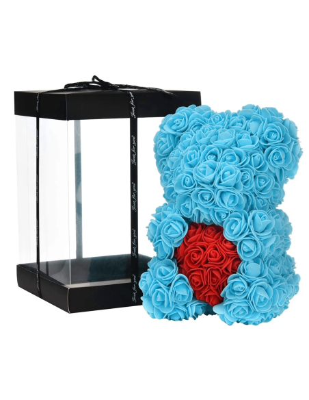 Ours Rose Artificiel H25cm avec Emballage Transparent, Idée Cadeau