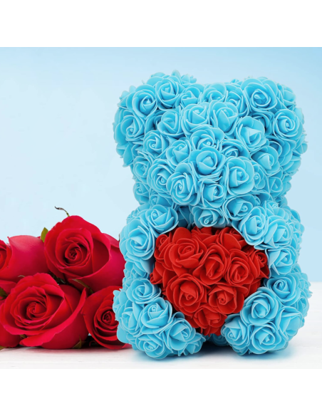 Ours Rose Artificiel H25cm avec Emballage Transparent, Idée Cadeau