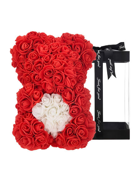 Ours Rose Artificiel H25cm avec Emballage Transparent, Idée Cadeau