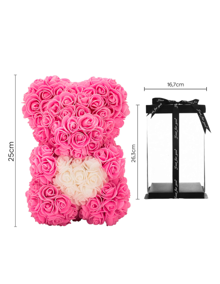 Ours Rose Artificiel H25cm avec Emballage Transparent, Idée Cadeau