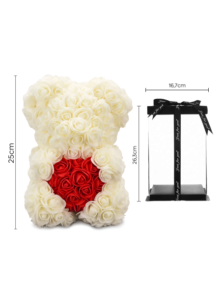 Ours Rose Artificiel H25cm avec Emballage Transparent, Idée Cadeau