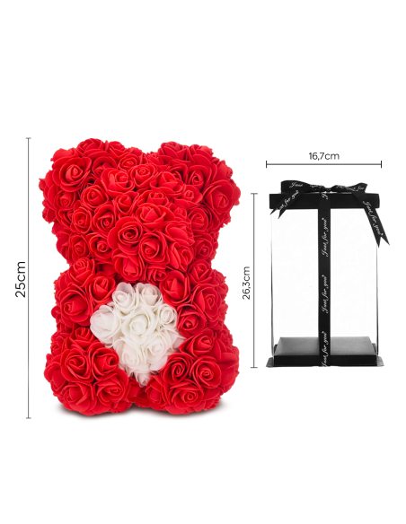 Ours Rose Artificiel H25cm avec Emballage Transparent, Idée Cadeau