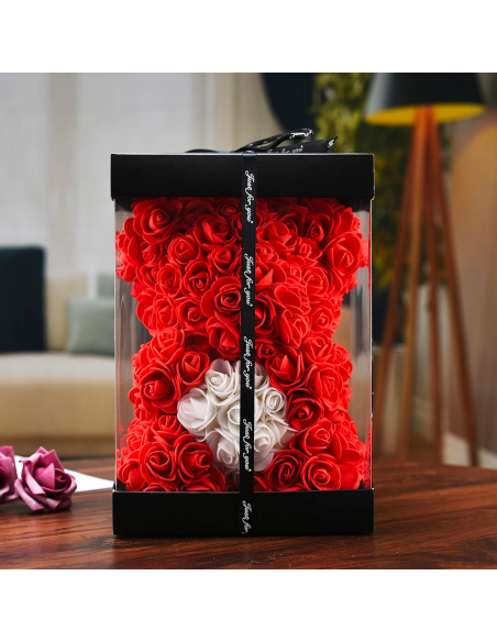 Ours Rose Artificiel H25cm avec Emballage Transparent, Idée Cadeau