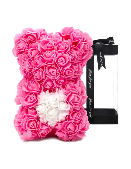 Ours Rose Artificiel H25cm avec Emballage Transparent, Idée Cadeau