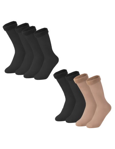 Pack 4 paires chaussettes thermiques 3 noires et 1 beige unisexe taille unique