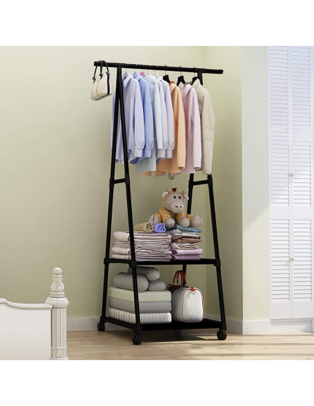 Support de cintre étagères rangement étagère chaussures 2 étagères roues Support