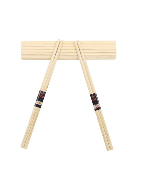 Service Sushi 2 personnes 10 pièces tapis bambou assiette ardoise baguettes bols