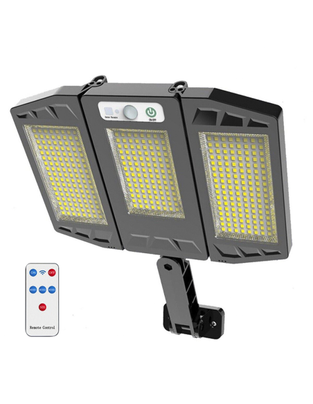 3 projecteurs solaires 384 LED SMD capteur de mouvement et télécommande HS-V97