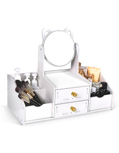 Coiffeuse table mini Porte-maquillage Organisateur bijoux Blanc Miroir Tiroirs