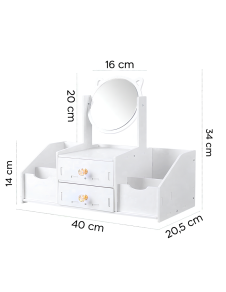Coiffeuse table mini Porte-maquillage Organisateur bijoux Blanc Miroir Tiroirs