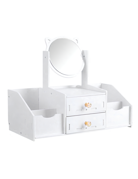 Coiffeuse table mini Porte-maquillage Organisateur bijoux Blanc Miroir Tiroirs