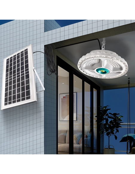 Lampe Plafoniera 236 LED 400W 9000mAh IP66 avec Panneau Solaire et Télécommande