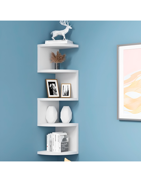 Étagère d'angle murale blanche mobile Bibliothèque 5 étagères Économie d'espace