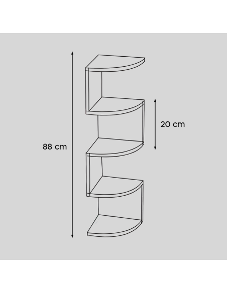 Étagère d'angle murale blanche mobile Bibliothèque 5 étagères Économie d'espace