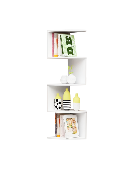 Étagère d'angle murale blanche mobile Bibliothèque 5 étagères Économie d'espace